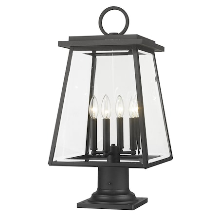 Z-Lite Broughton Outdoor Pier Mounted Fixture, 4-Light, 12.5 In.W x 24.5 In.H, Black/Clear Beveled 521PHBR-533PM-BK